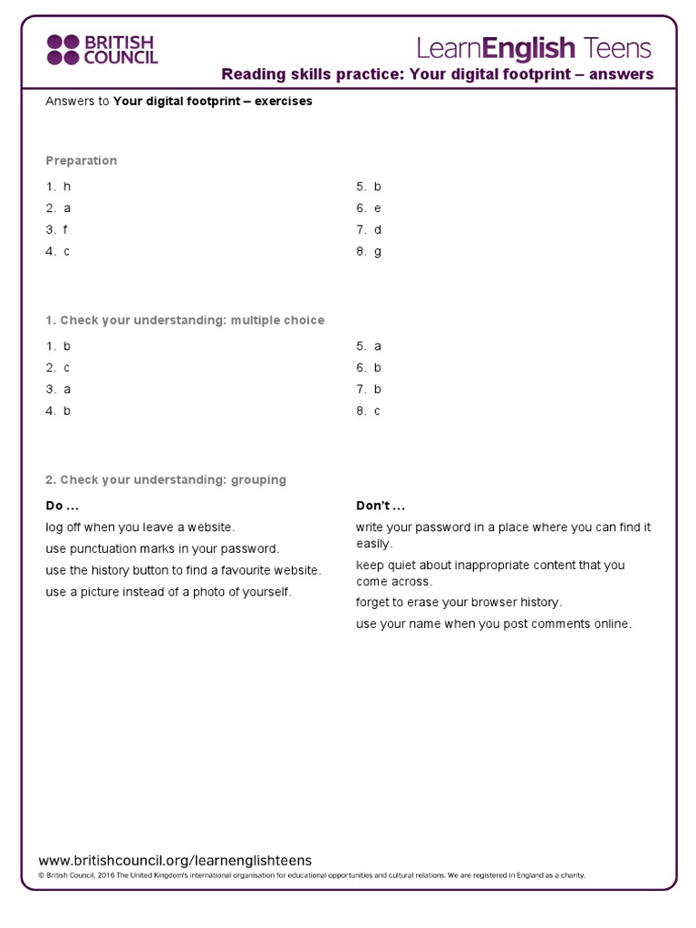 Your Digital Footprint Answers PDF