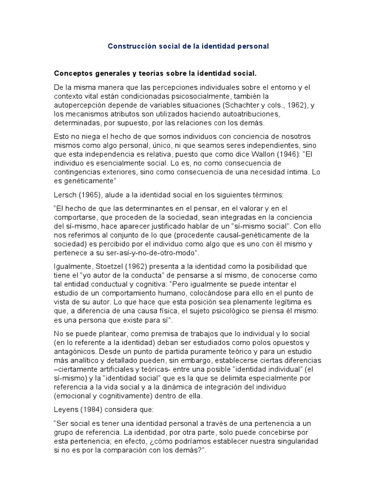 Construcción Social de La Identidad Personal | PDF | Comportamiento ...