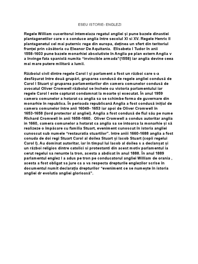 Eseu Istorie - Englezi | PDF