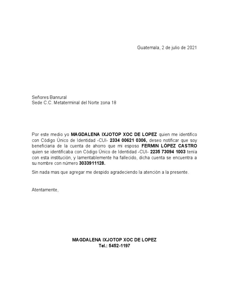 Carta de beneficiario pdf