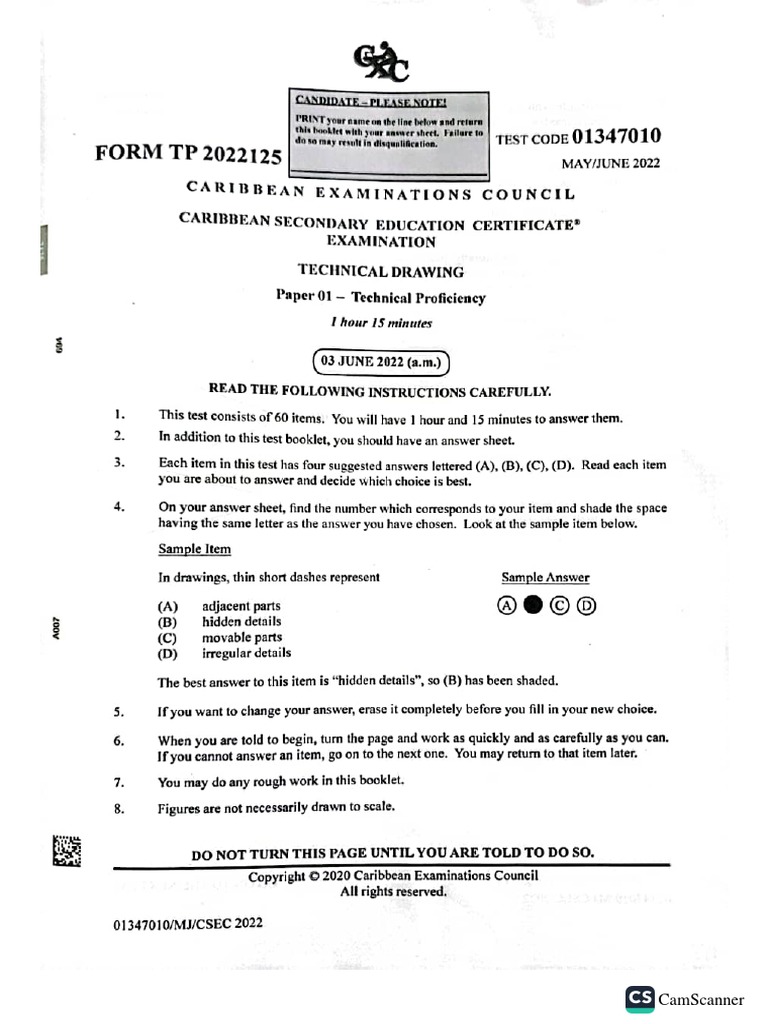 Technical Drawing Paper 01 May June 2022 PDF