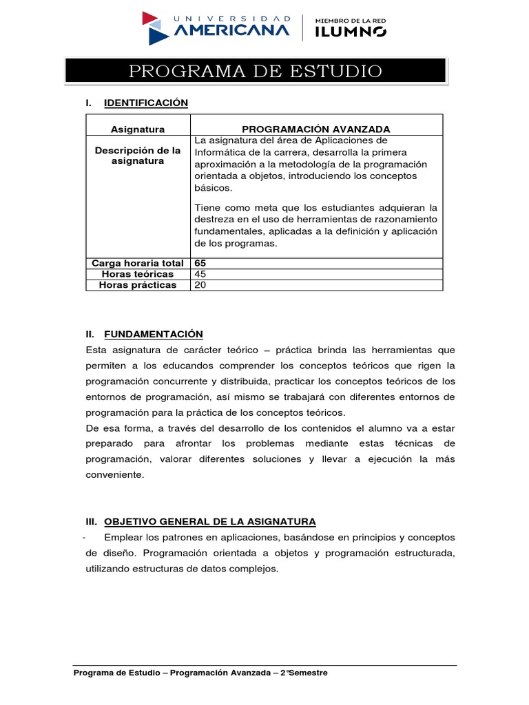 Programa de Estudio: Programación Avanzada | PDF | Programación de ...