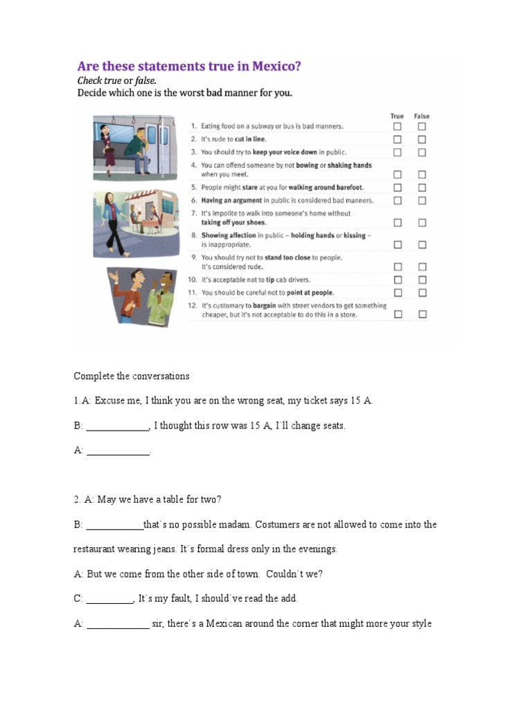 Manners Worksheet | PDF