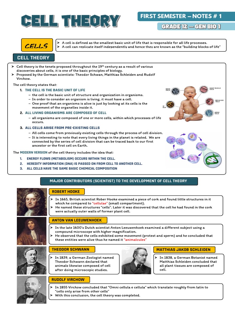 Notes 1 Cell Theory PDF Cell (Biology) Life Sciences