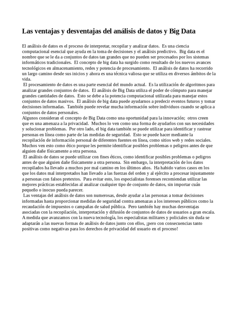 Las Ventajas y Desventajas Del Análisis de Datos y Big Data | PDF | Big ...