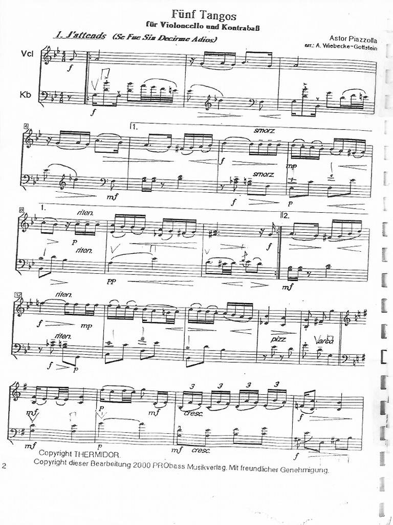 Piazzolla. 5 Tangos For Cello and Bass | PDF
