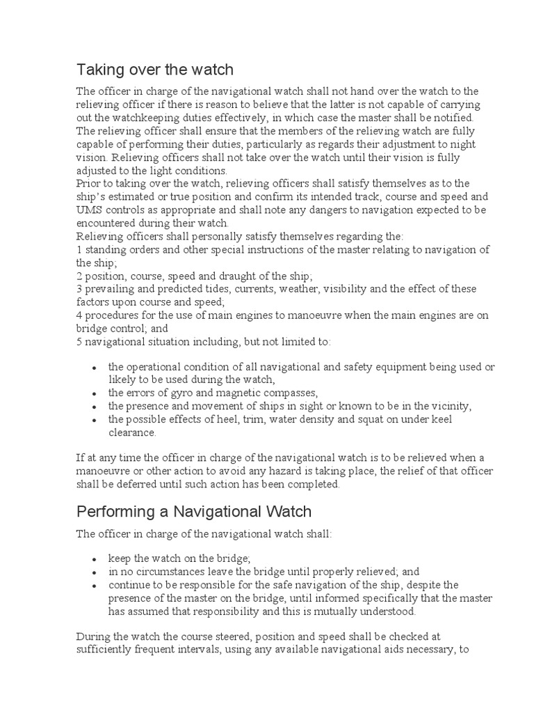 Watch Transition Procedures for Officers | PDF | Navigation | Ships
