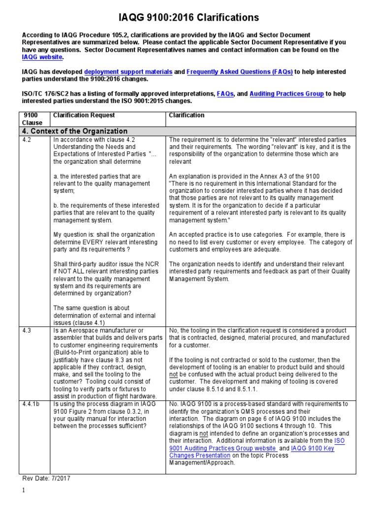 9100 Clarification Table Iso 90012015 PDF Calibration