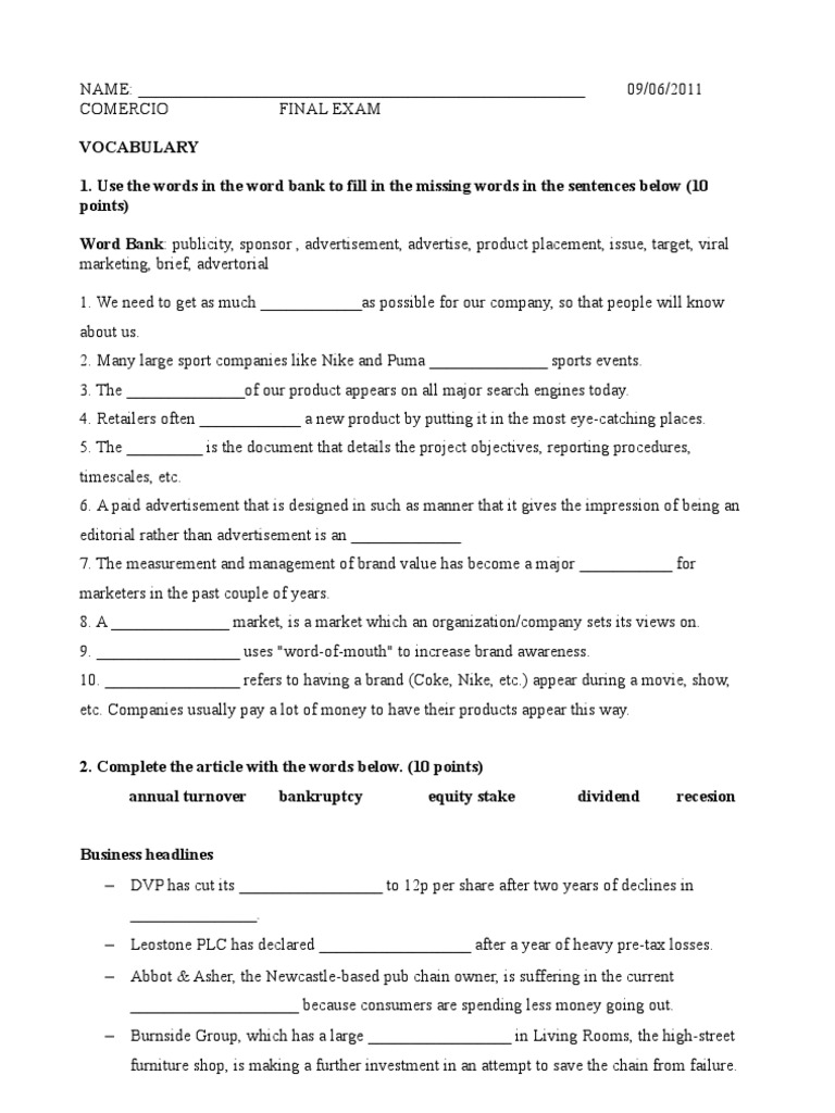 Vocabulary and Grammar Exam Guide | PDF | Taiwan | Advertising