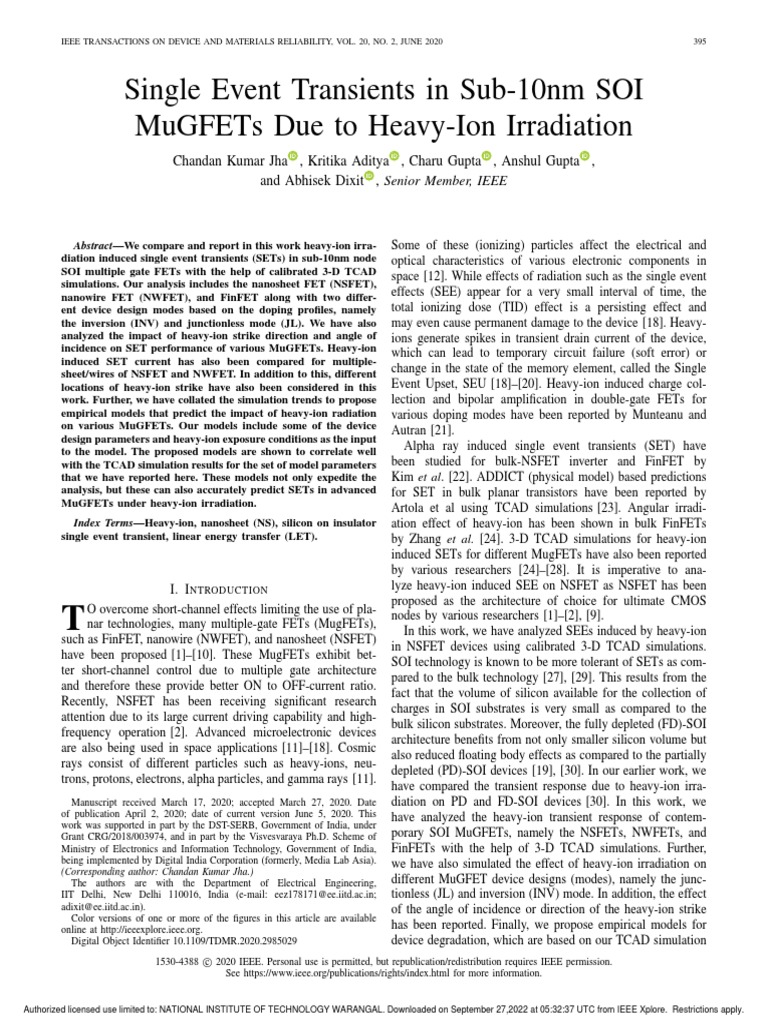 Single Event Transients in Sub-10nm MuGFETs | PDF | Field Effect ...