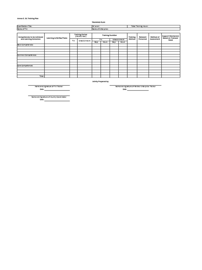 SIL Training Plan Template | PDF