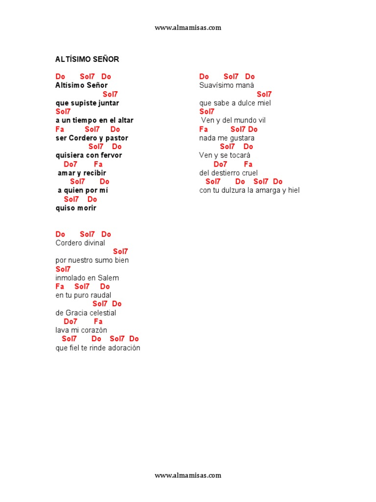 Letra y acordes de Altísimo Señor | PDF
