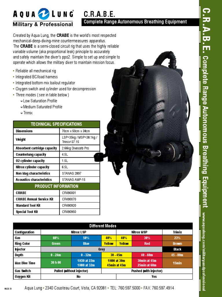 Aqua Lung. - C.R.A.B.E. Complete Range Autonomous Breathing Equipment ...
