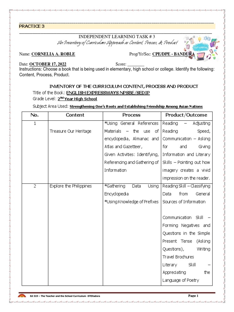 Curriculum Inventory for English Expressways | PDF | Information ...