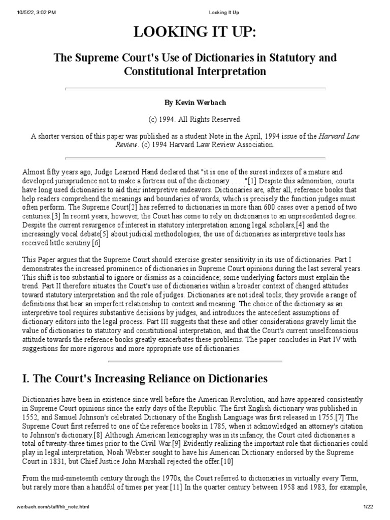 Looking It Up The Supreme Court's Look at & Use of Dictionaries PDF