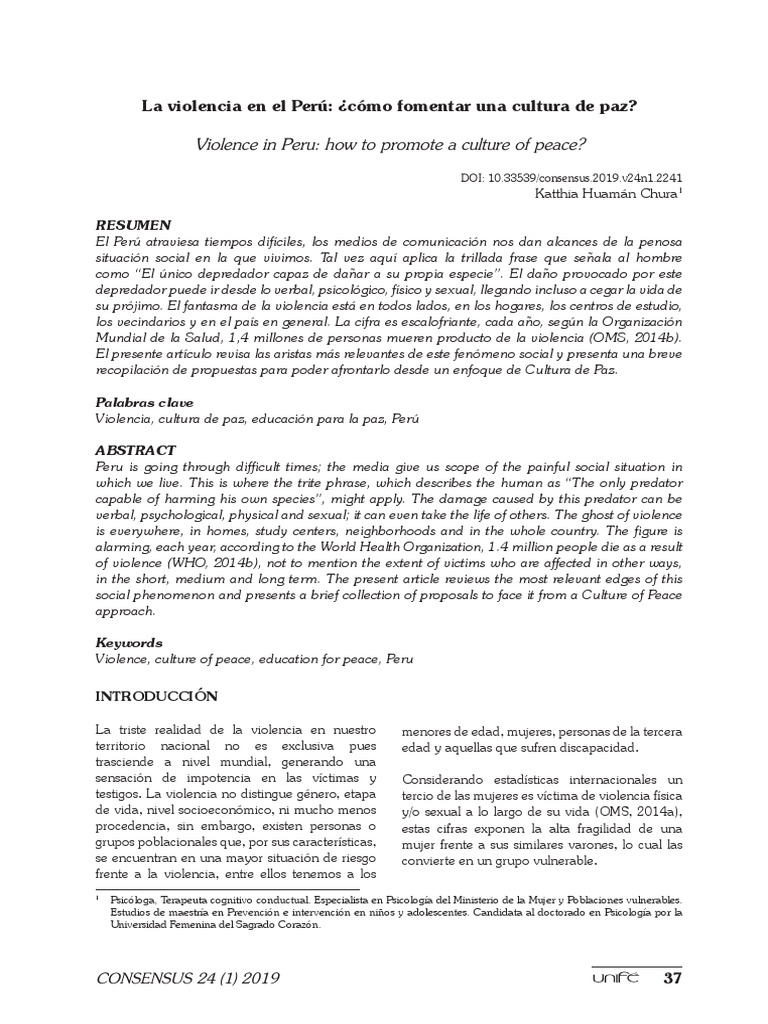 Cultura de Paz en Perú | PDF | La violencia contra las mujeres ...