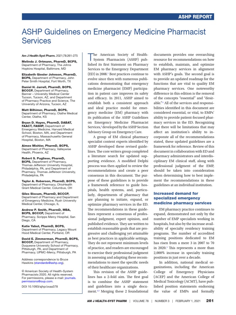 Emergency Medicine Pharmacist Services PDF Pharmacy Patient