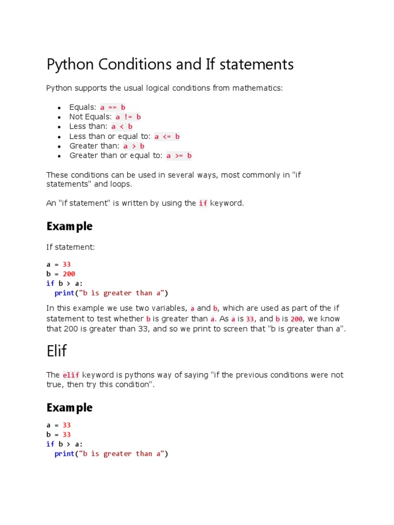Python Conditions and If Statements | PDF | Mathematical Logic ...
