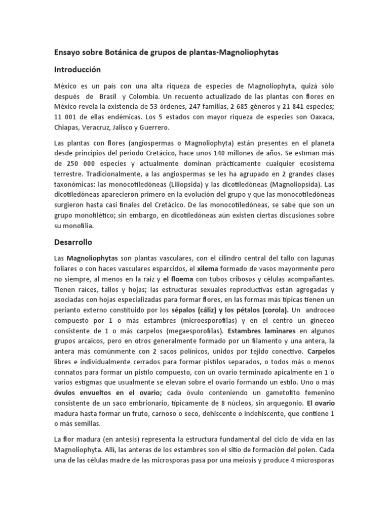 Ensayo Sobre Botánica de Grupos de Plantas | PDF | Flores ...