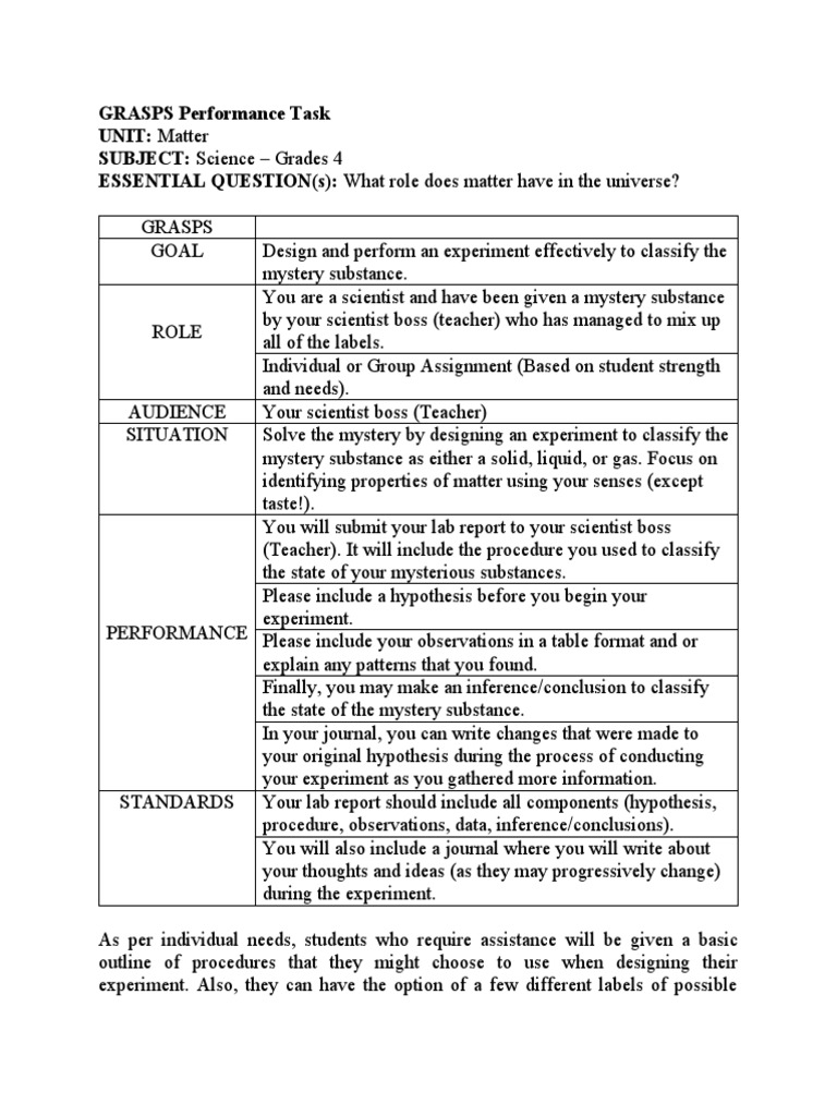 GRASPS Performance Task | PDF