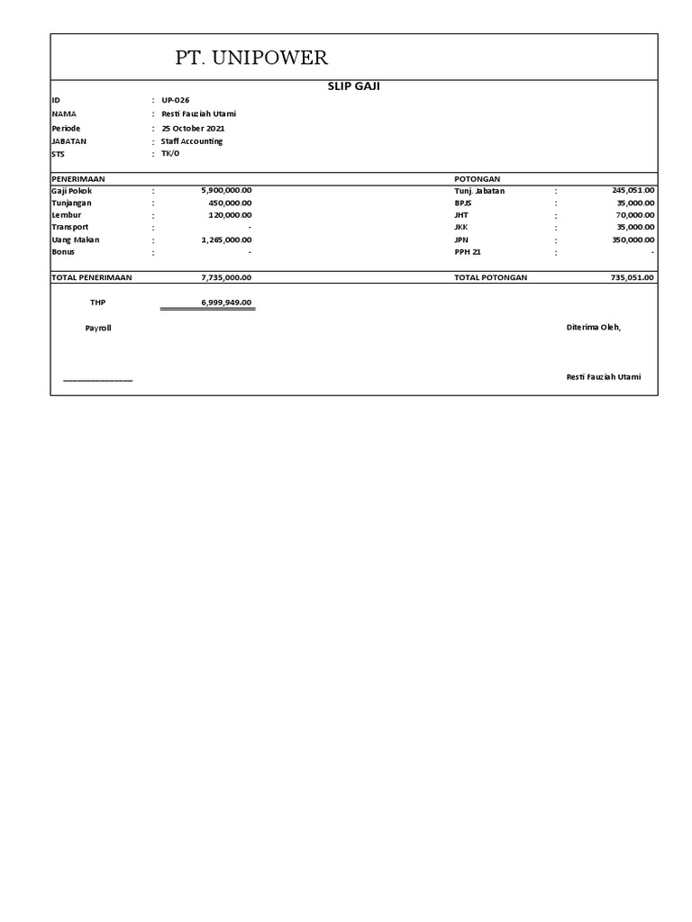 Contoh Slip Gaji Excel PDF