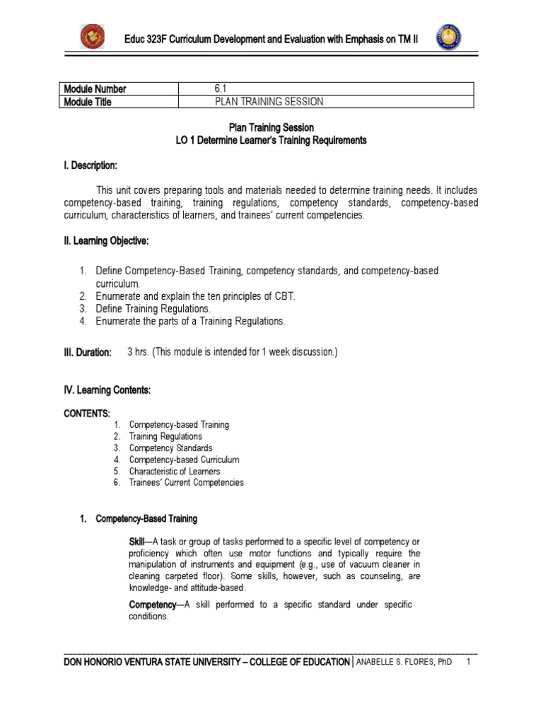 Competency-Based Training Session Plan | PDF | Educational Assessment ...