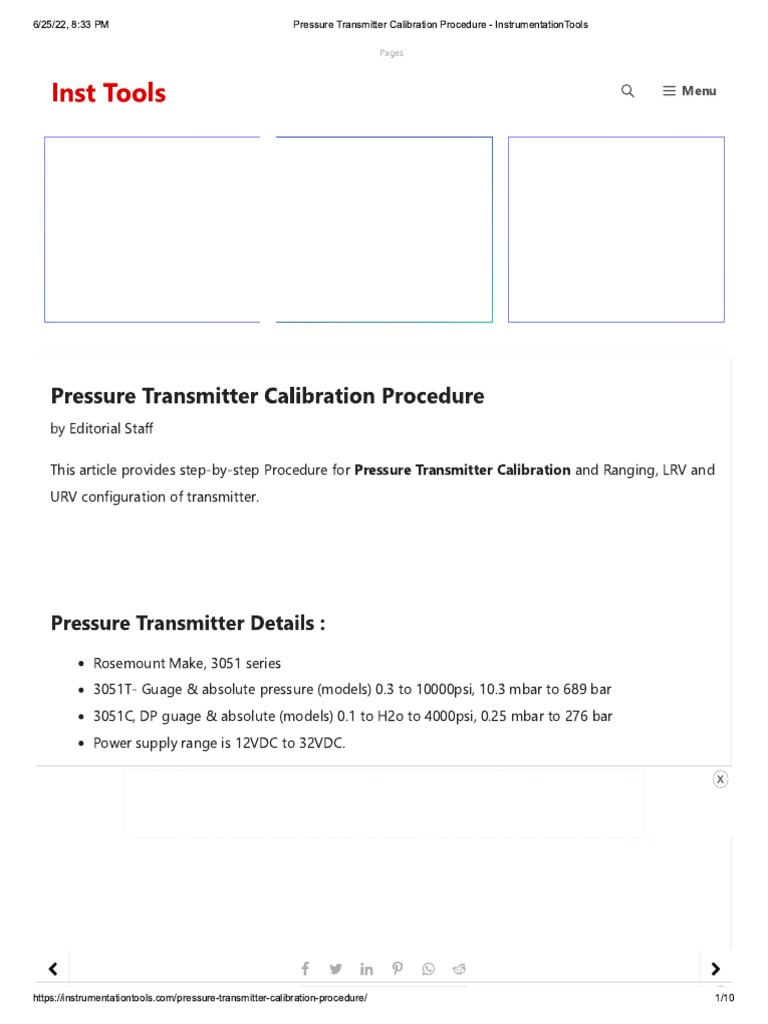 Pressure Transmitter Calibration Procedure InstrumentationTools PDF