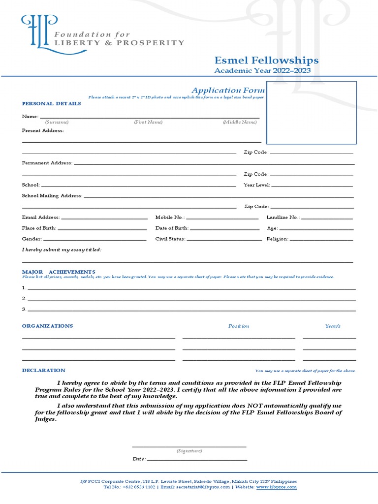 Esmel Fellowship Application Form 2022-2023 | PDF | Privacy | Information