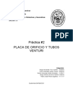 Relación entre caudal y caída de presión en placa de orificio y tubo Venturi