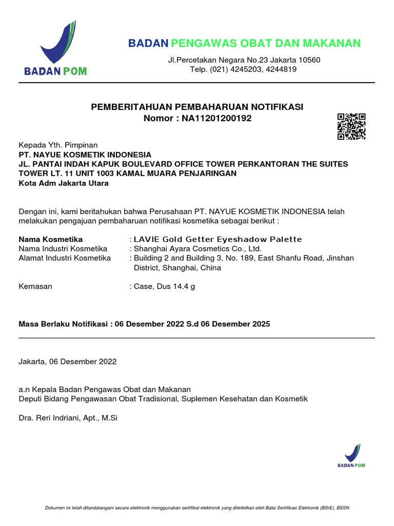 Pembaruan Notifikasi Kosmetik BPOM | PDF