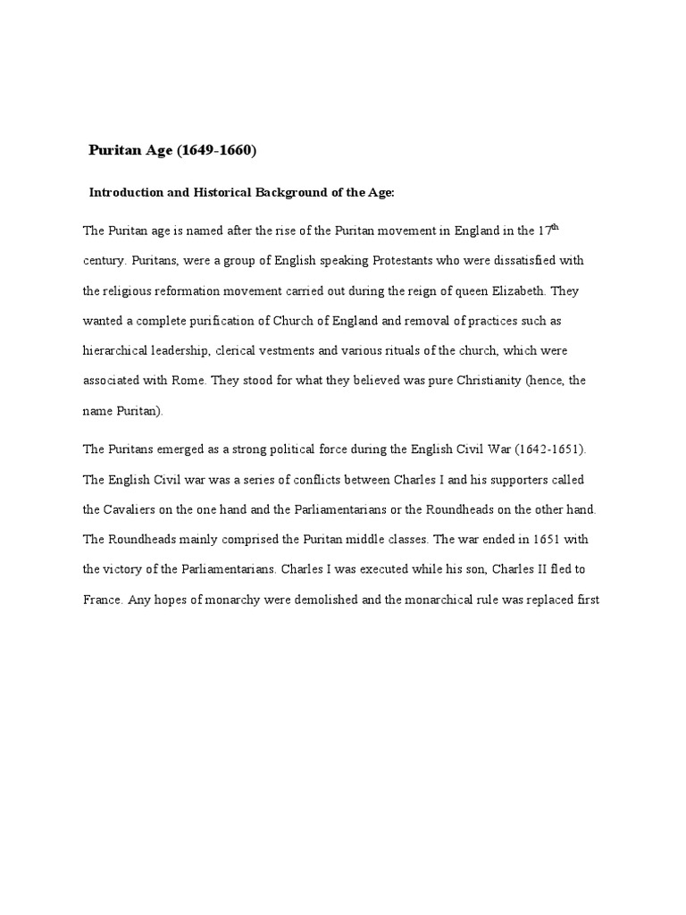 Puritan Age PDF John Milton Puritans