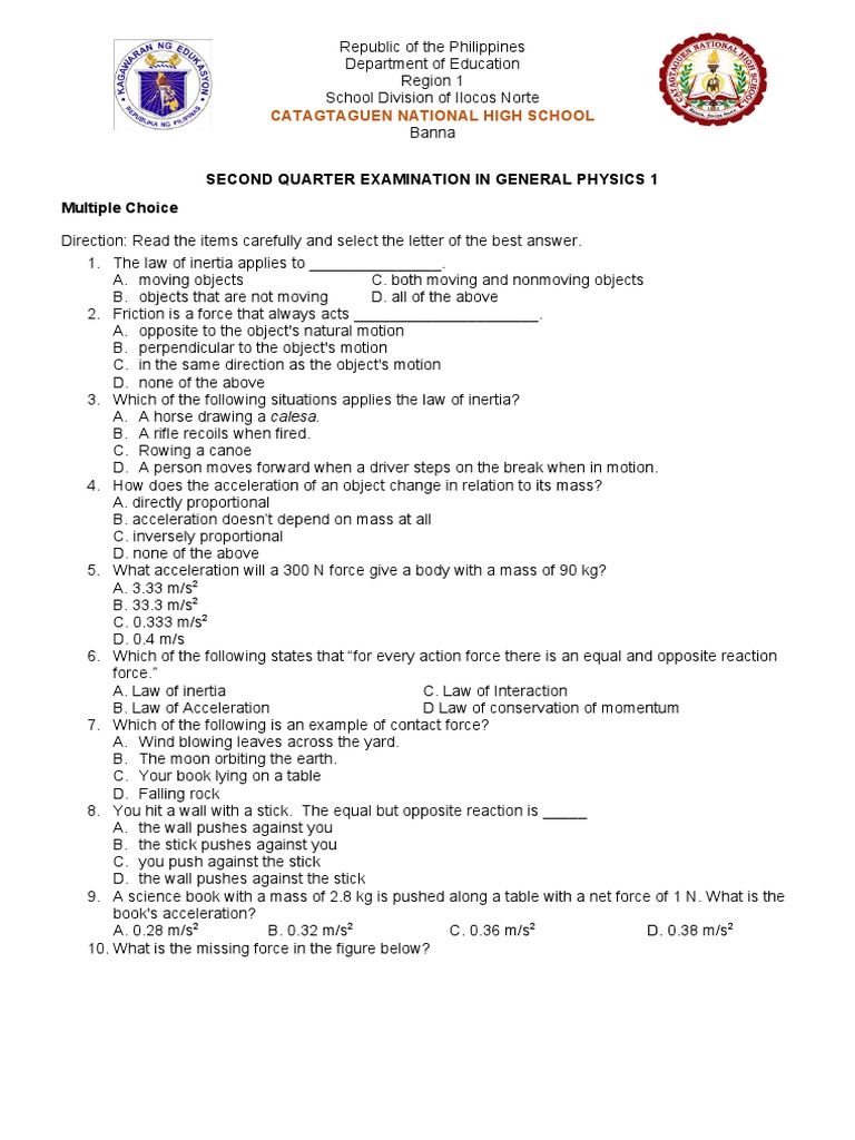 Grade 12 General Physics 1 Exam | PDF | Force | Newton's Laws Of Motion