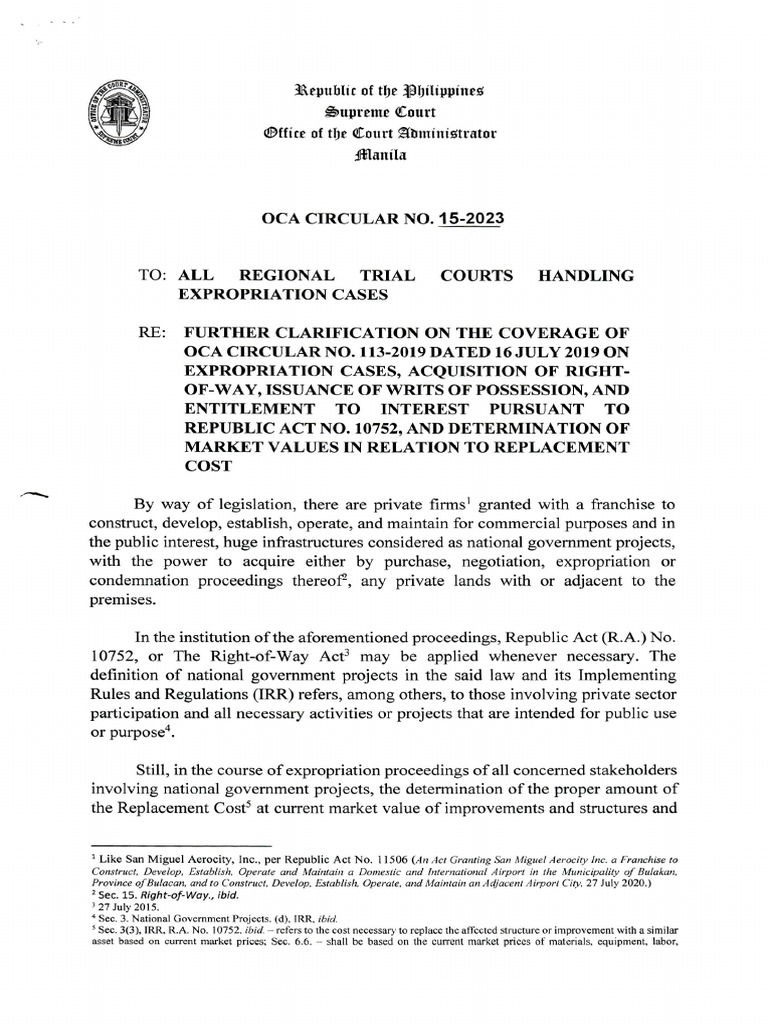 OCA Circular No. 152023 PDF Eminent Domain Real Estate Appraisal