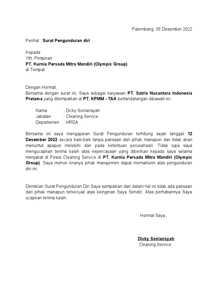 Surat Pengunduran Diri KPMM | PDF
