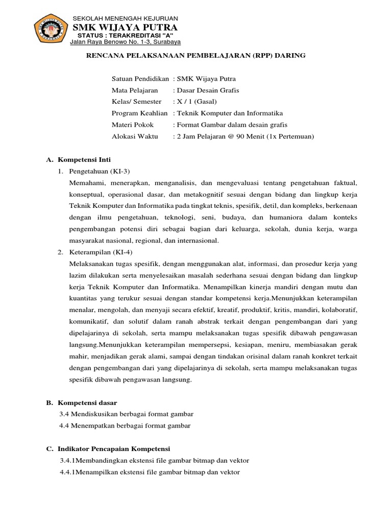 RPP Dasar Desain Grafis KD 34 Format Gambar | PDF