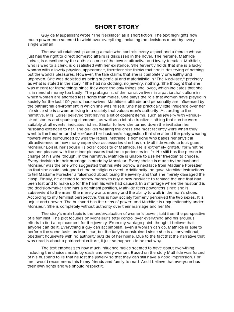 Guy de maupassant s the necklace highlights women s lack of power pdf