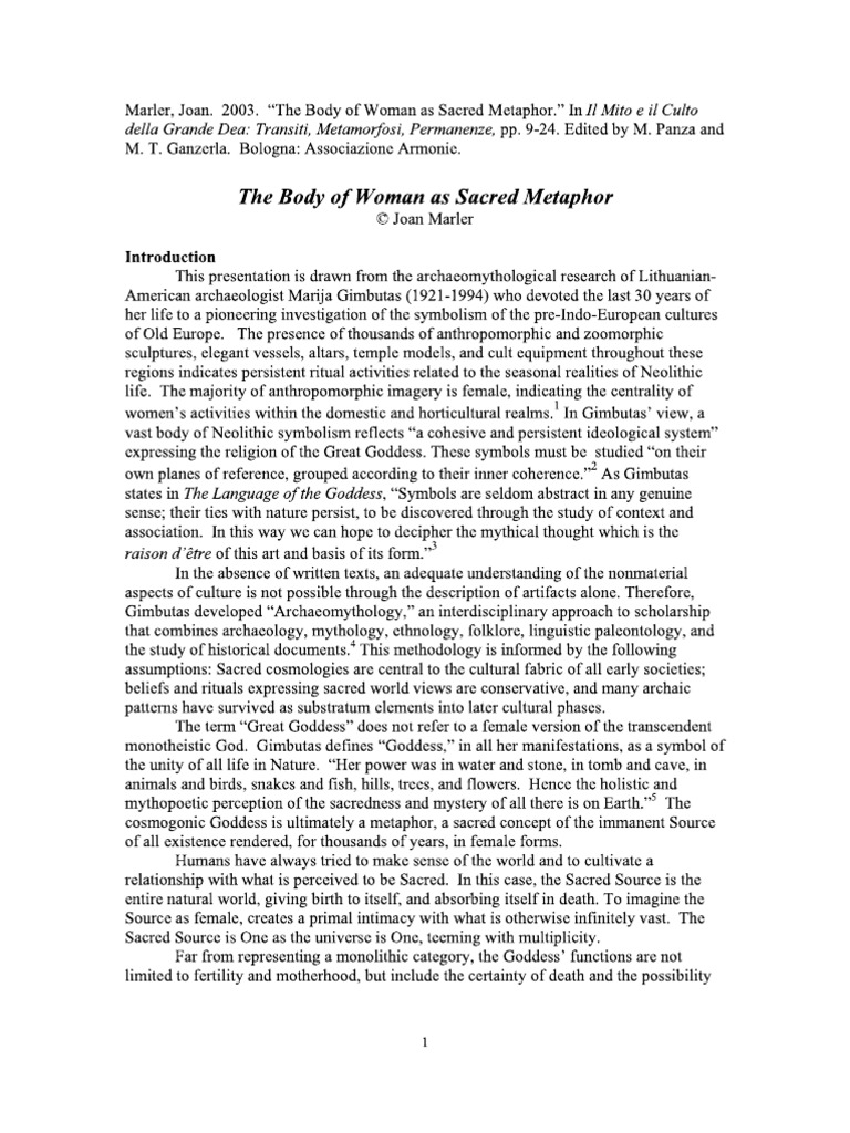The Body of A Woman As A Sacred Metaphor by Joan Marler PDF