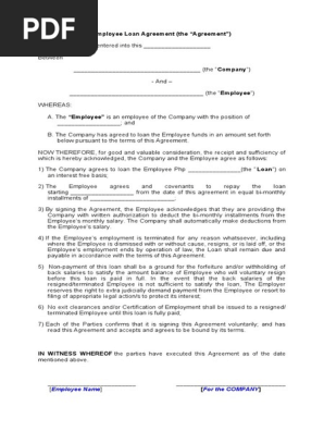 Employee Loan Agreement Template