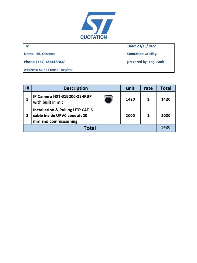 Ip Camera Quotation PDF