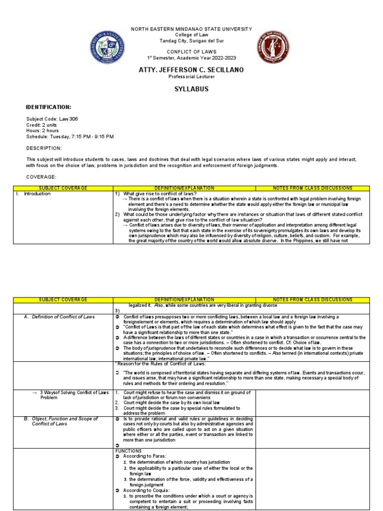 CRT Notes On Col1 PDF In Rem Jurisdiction Jurisdiction