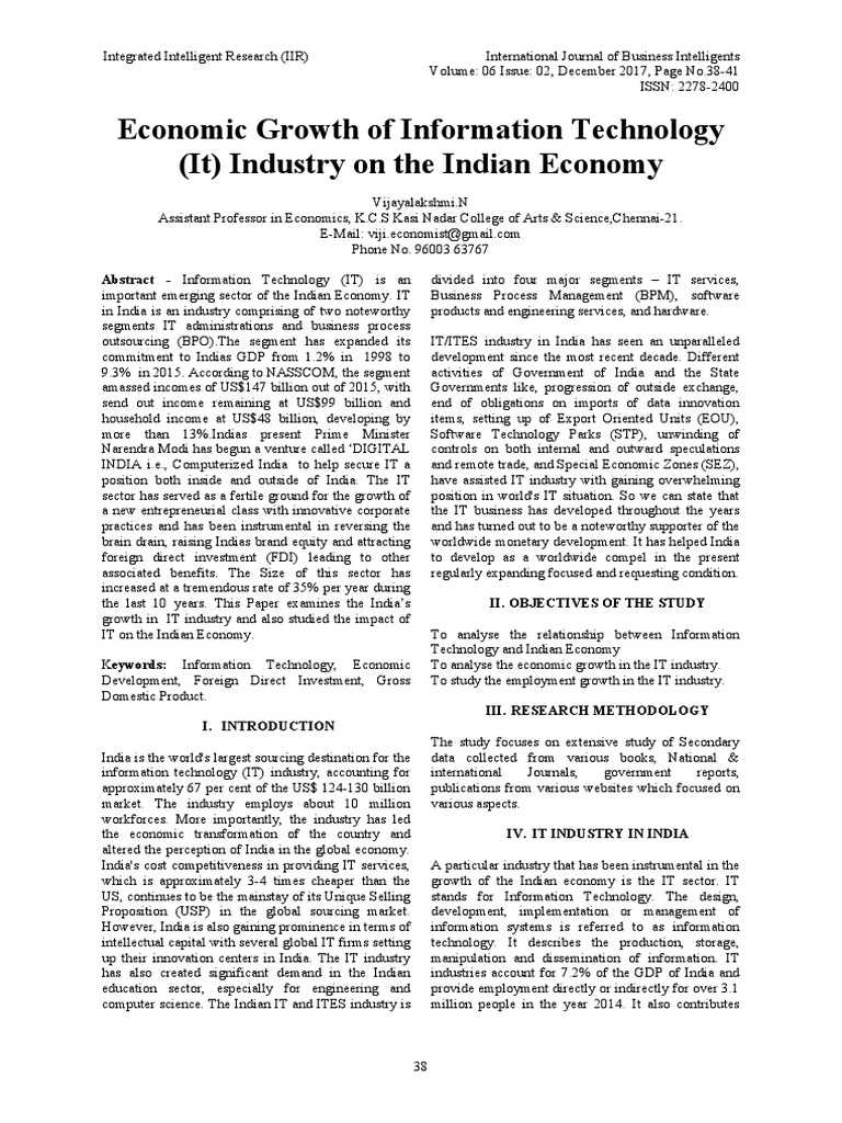 Economic Growth of Information Technology (It) Industry On The Indian ...