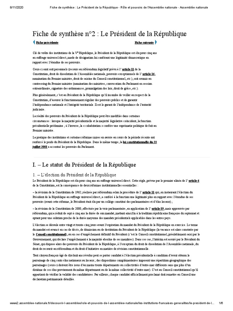 Rôle et pouvoirs du Président de la République | PDF | Loi | Destitution