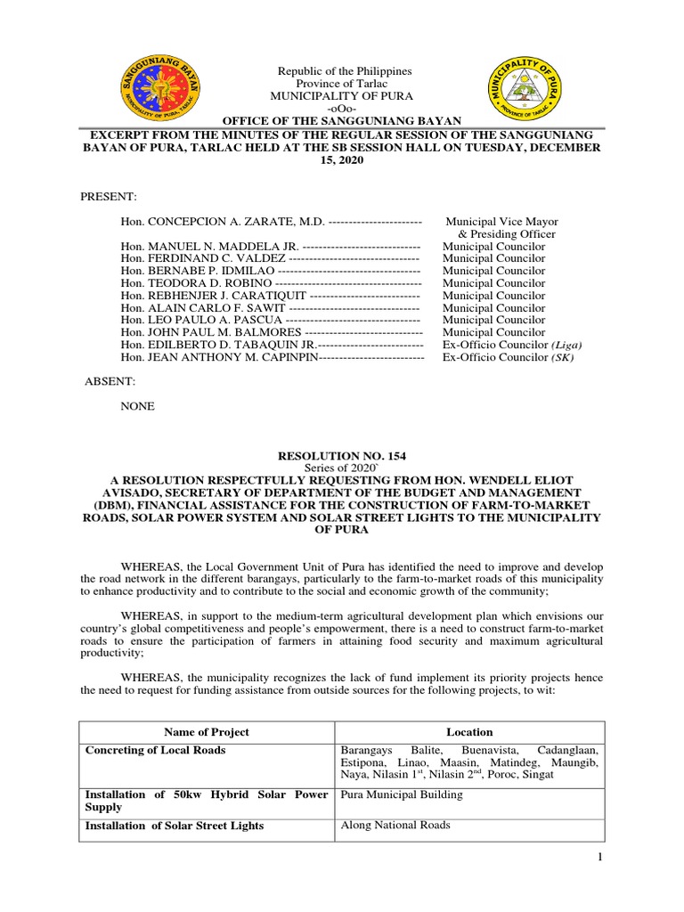 Resolution for Financial Aid in Pura | PDF | Philippines | Government