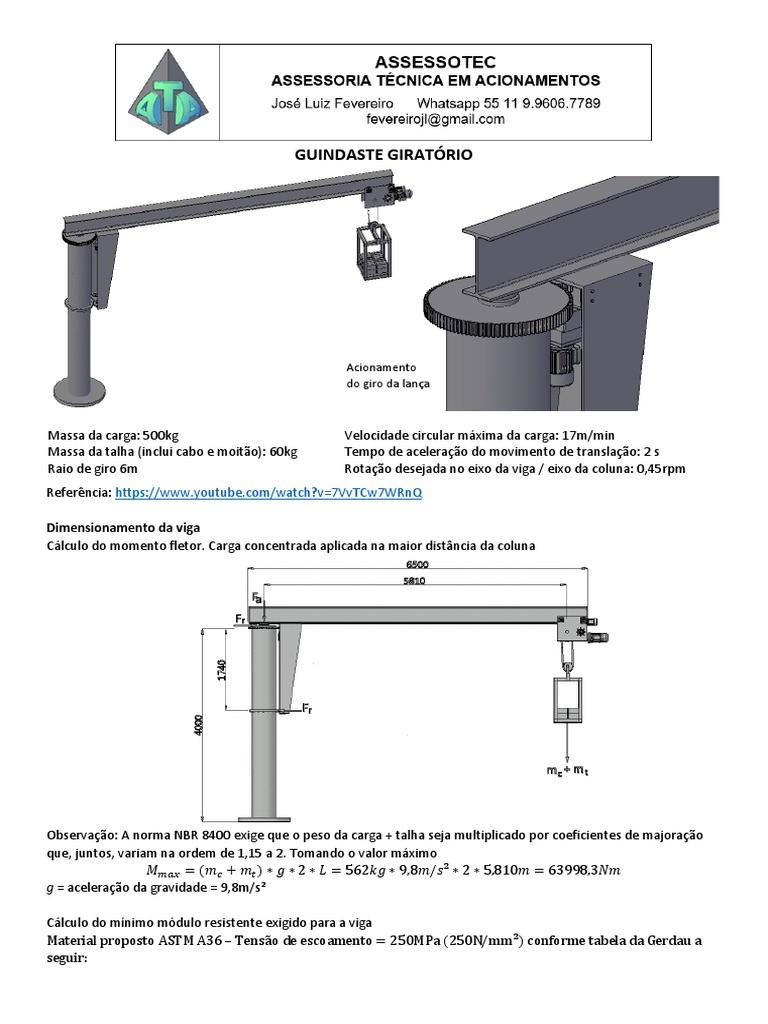 Projeto de Guindaste Giratório 500kg | PDF | Flexão (Física ...