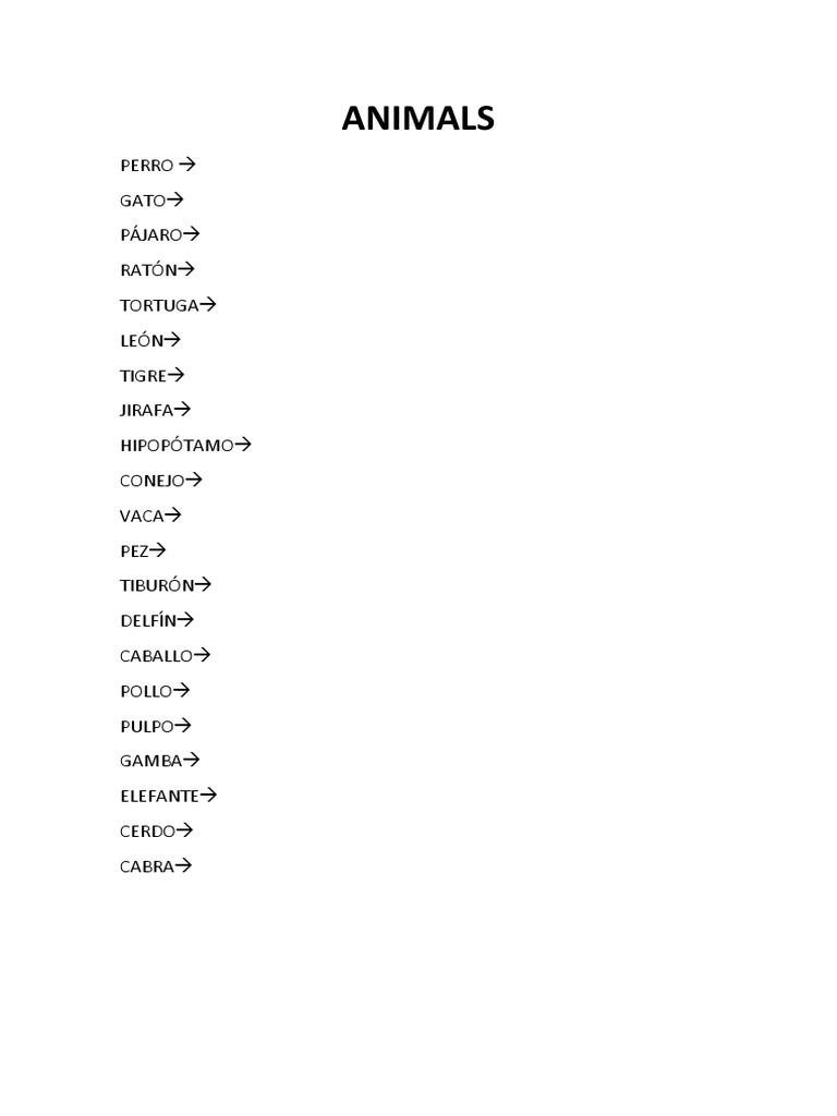 Animals List | PDF