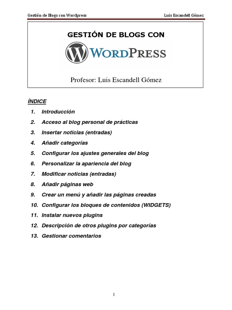 Gestión de Blogs en WordPress | PDF | Word Press | Blog