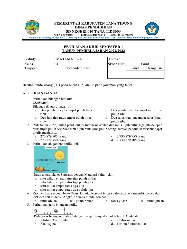 Latihan Soal Kelas 4 Fix Pdf