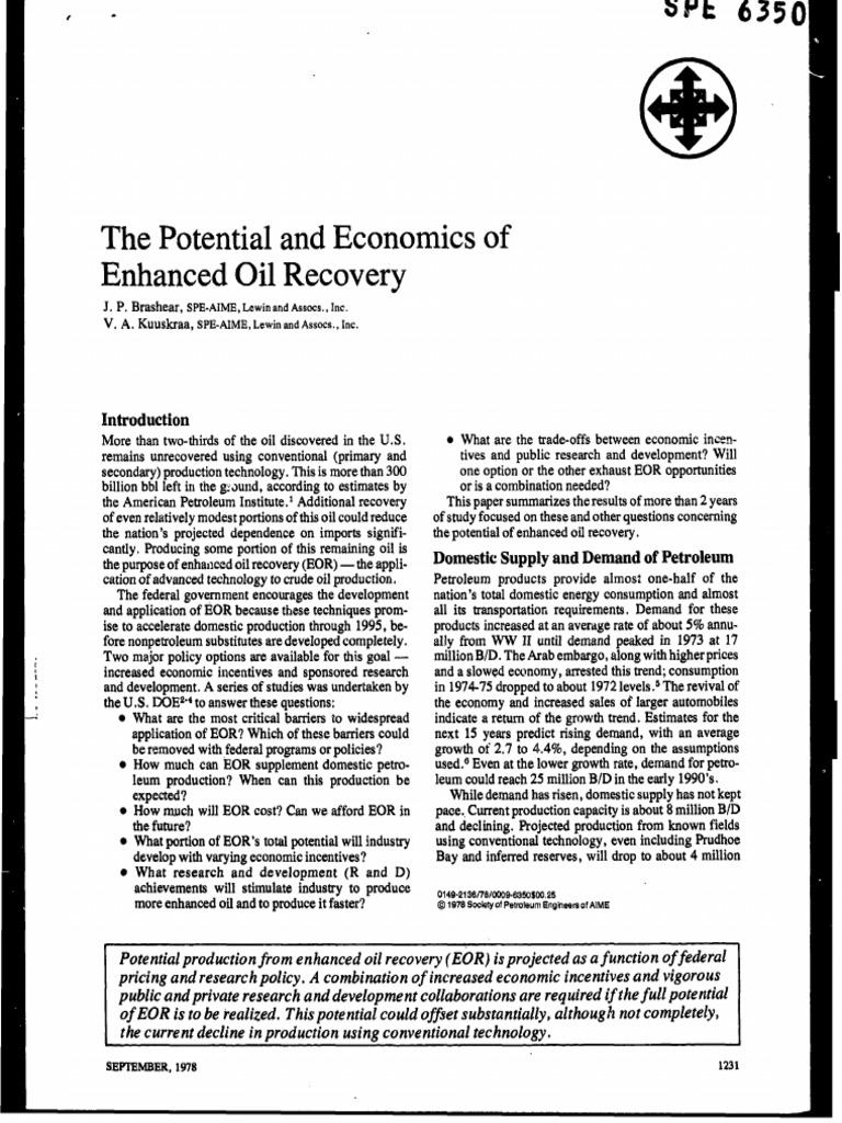 The Potential and Economics of EOR | PDF | Enhanced Oil Recovery ...
