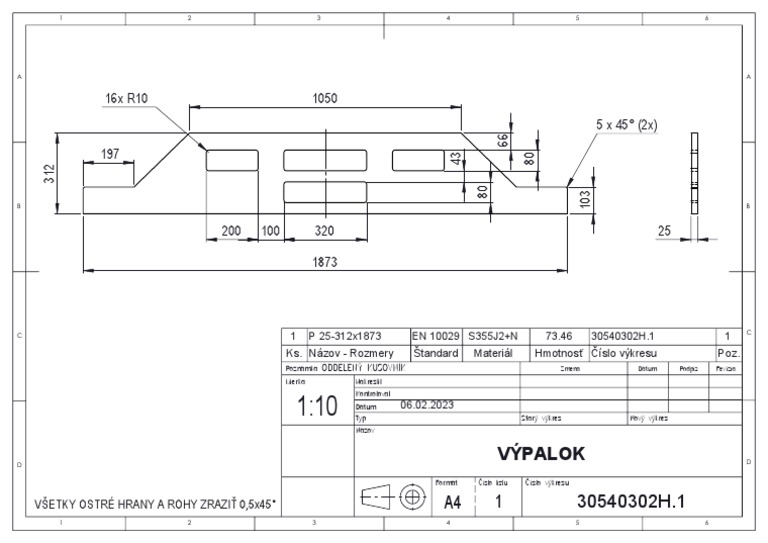 1050 16x R10 197 5 X 45° (2x) : Výpalok | PDF
