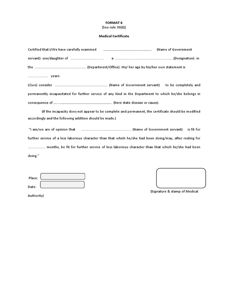 Medical Certificate of Incapacity | PDF